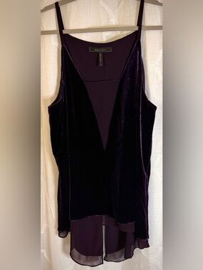 BCBG Max Azria Plum Velvet Camisole Top | Sheer Hem | Size Medium